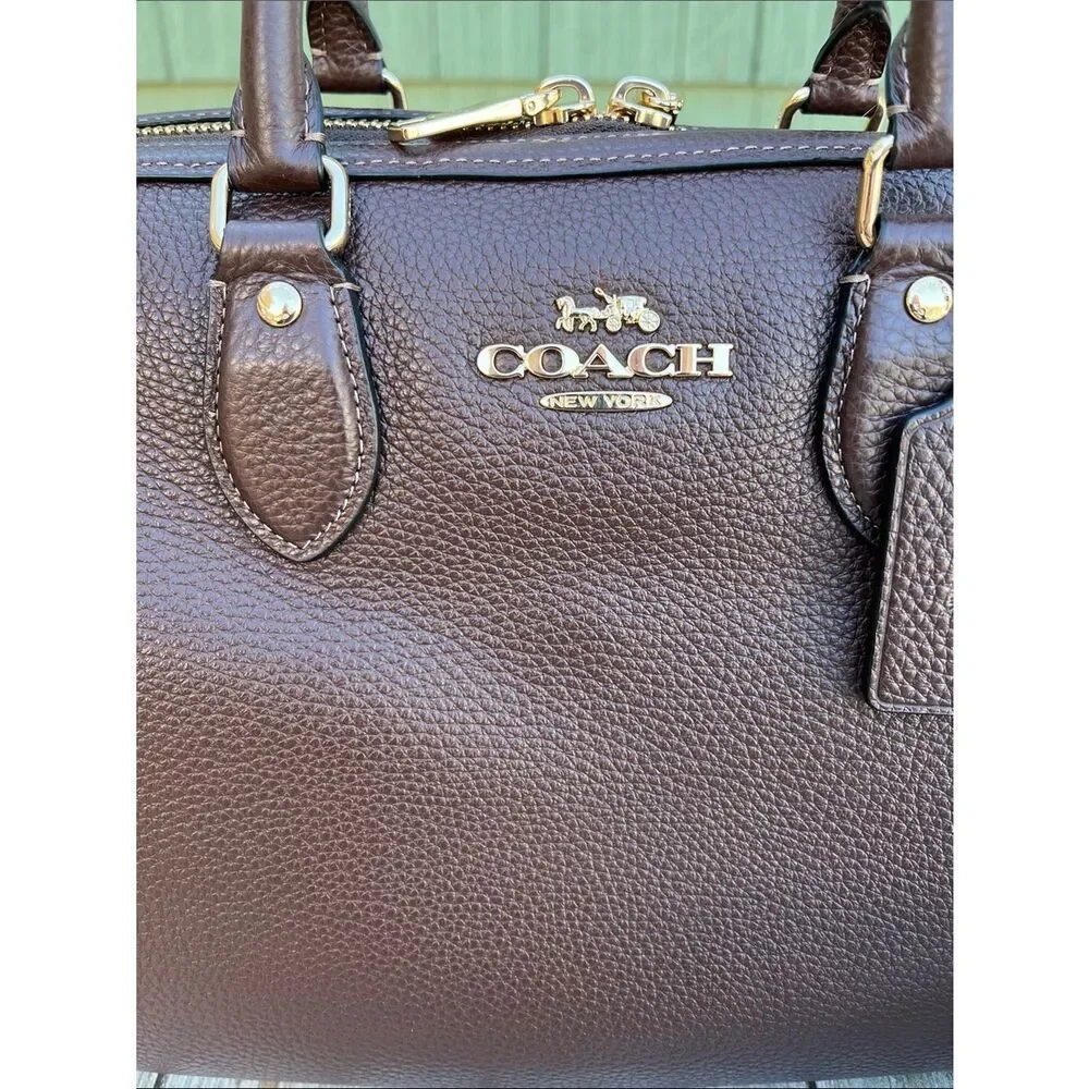 Coach Rowan Large Satchel Pebbled Leather Maple Bag Purse